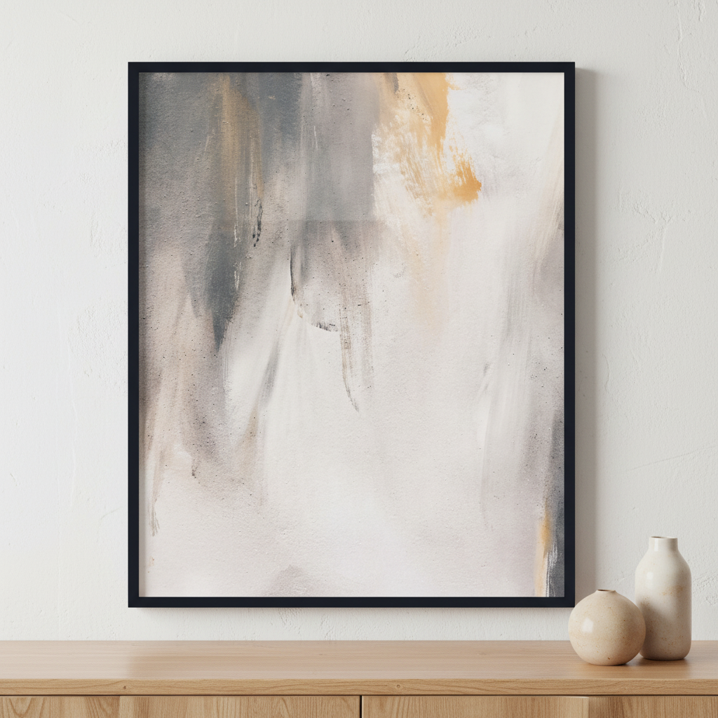 White gray beige abstraction with acrylics ภาพติดผังสไตล์สแกนดิเนเวีย สำหรับตกแต่งบ้านและคอนโด พร้อมกรอบคุณภาพ