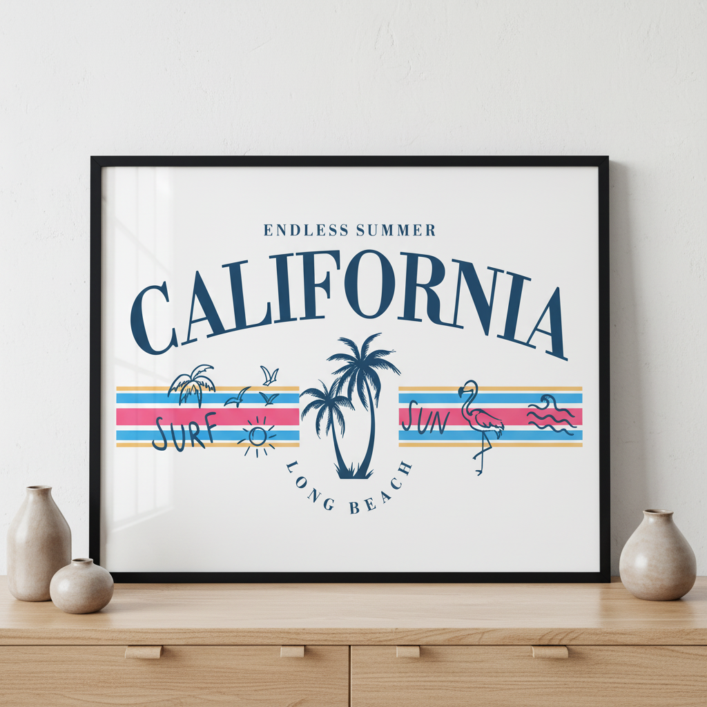 California vector illustration ภาพติดผังสไตล์สแกนดิเนเวีย สำหรับตกแต่งบ้านและคอนโด พร้อมกรอบคุณภาพ