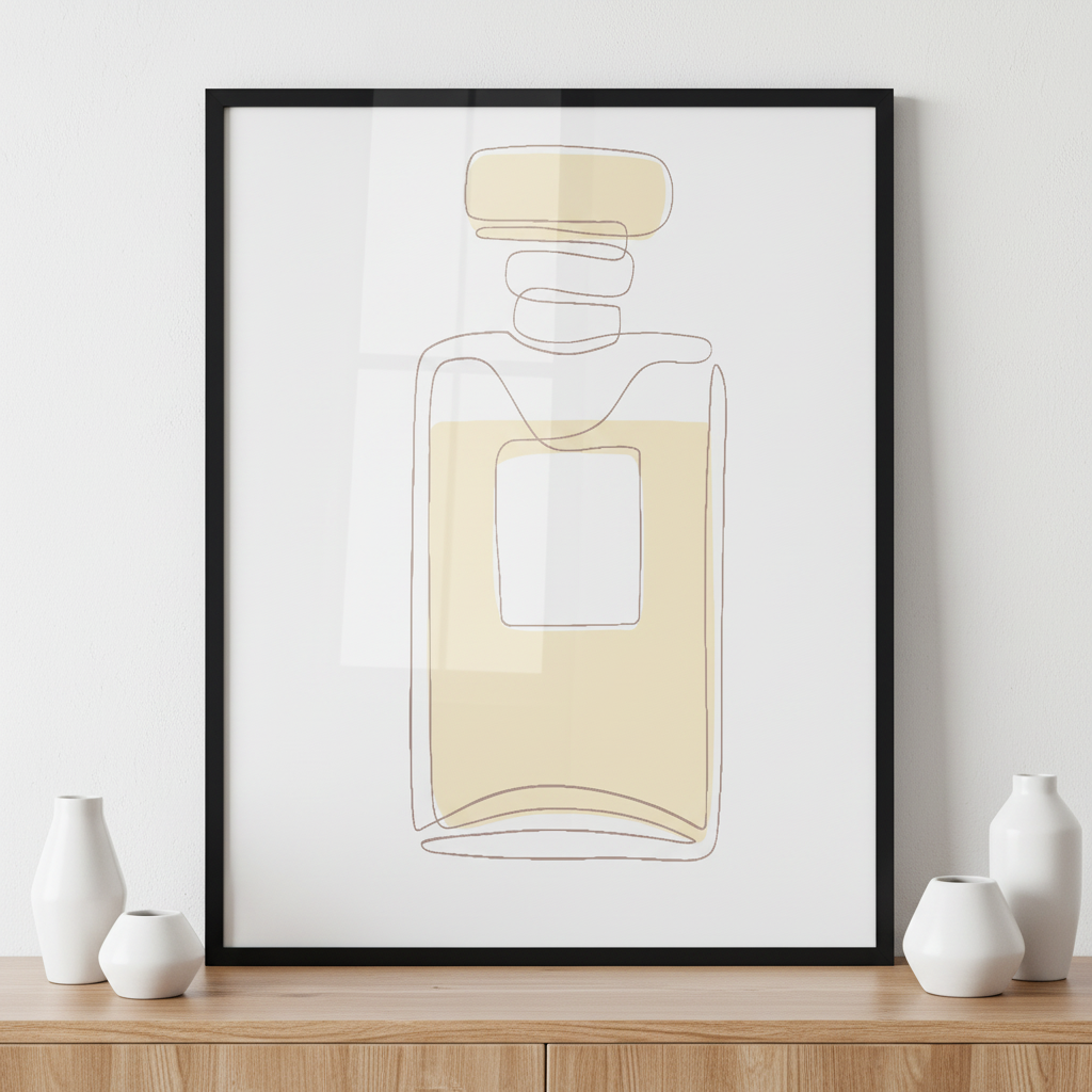 Perfume glass bottle ภาพติดผังสไตล์สแกนดิเนเวีย สำหรับตกแต่งบ้านและคอนโด พร้อมกรอบคุณภาพ