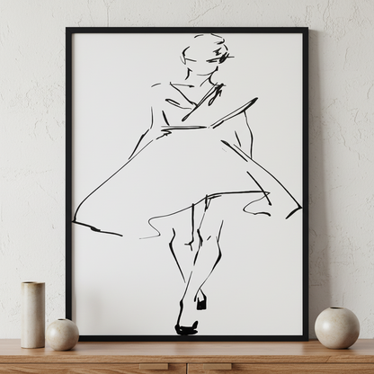 Sketch of fashion model in a dress ภาพติดผังสไตล์นามธรรม สำหรับตกแต่งบ้านและคอนโด พร้อมกรอบคุณภาพ
