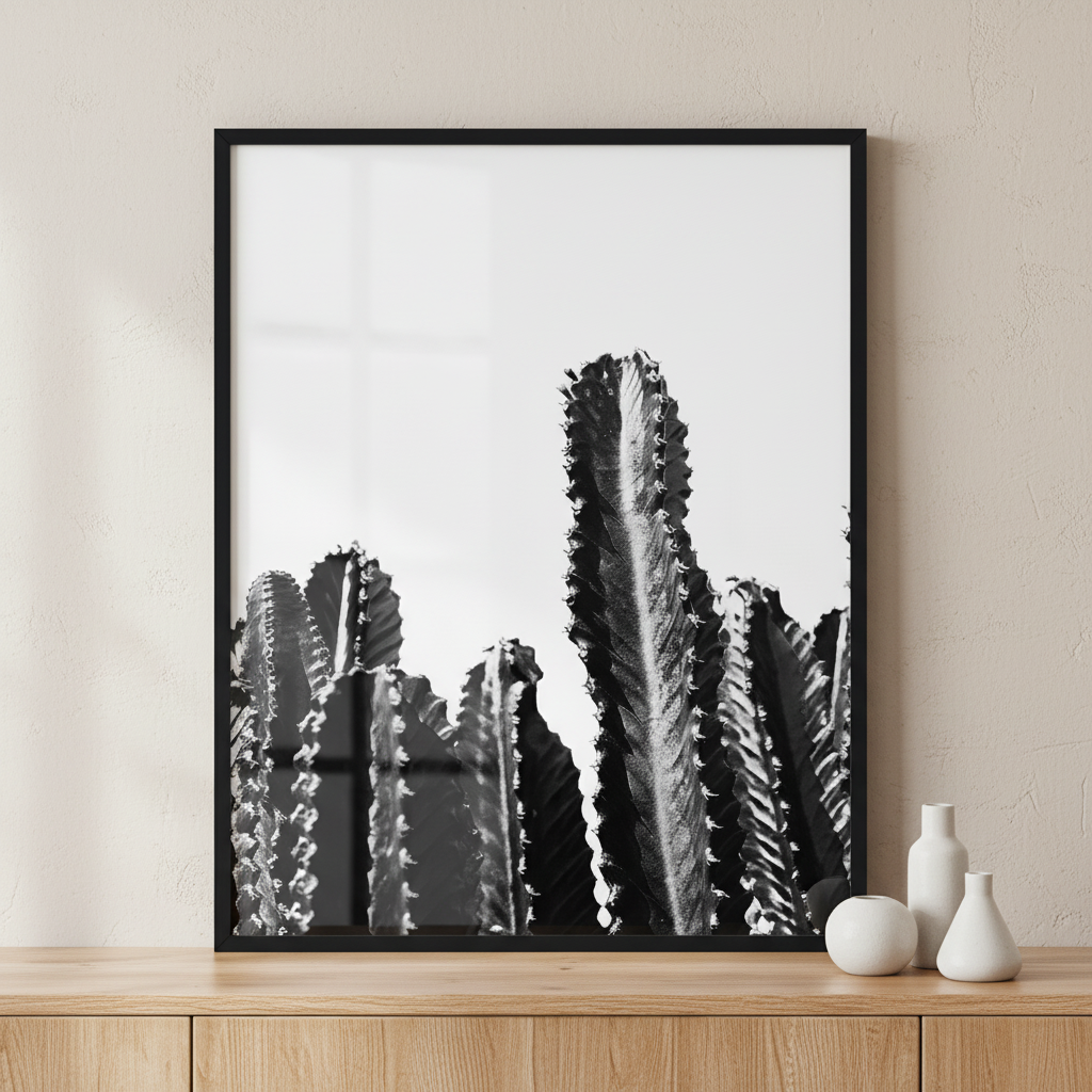cactuses and shadow ภาพติดผังสไตล์นามธรรม สำหรับตกแต่งบ้านและคอนโด พร้อมกรอบคุณภาพ