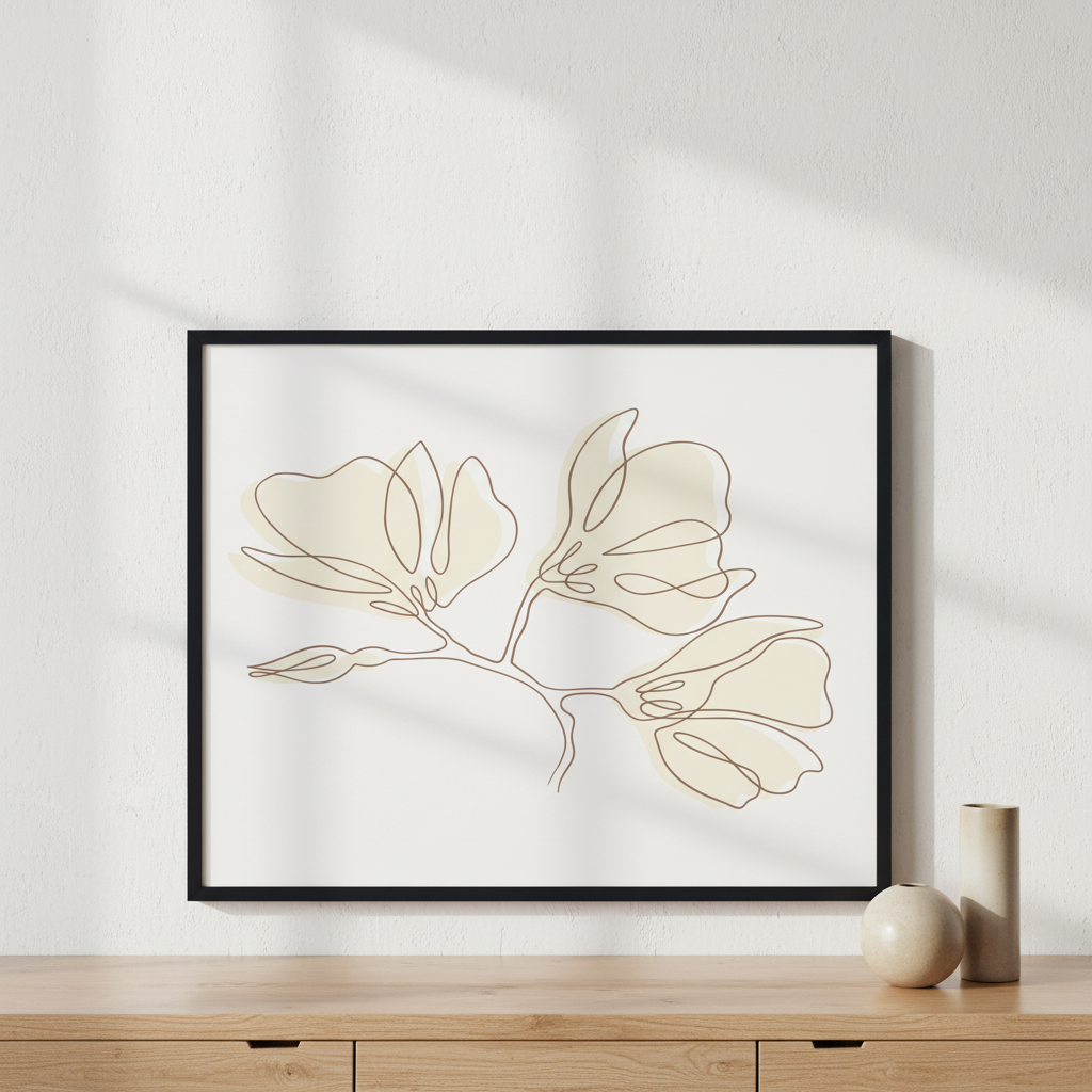 Hand drawn outline ภาพติดผังสไตล์นามธรรม สำหรับตกแต่งบ้านและคอนโด พร้อมกรอบคุณภาพ