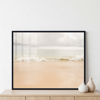Soft waves on the beach ภาพติดผังสไตล์สแกนดิเนเวีย สำหรับตกแต่งบ้านและคอนโด พร้อมกรอบคุณภาพ
