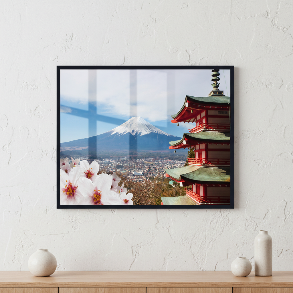 Fuji Mountain ภาพติดผังสไตล์สแกนดิเนเวีย สำหรับตกแต่งบ้านและคอนโด พร้อมกรอบคุณภาพ