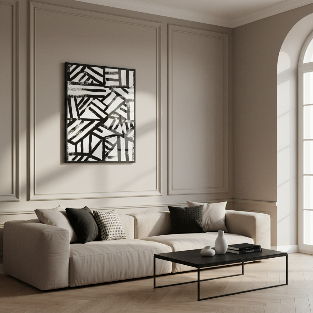 black and white geometric shapes.