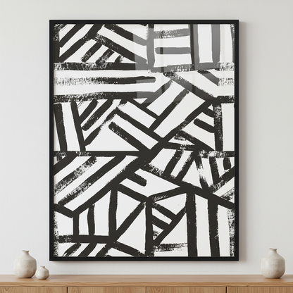 black and white geometric shapes. ภาพติดผังสไตล์สแกนดิเนเวีย สำหรับตกแต่งบ้านและคอนโด พร้อมกรอบคุณภาพ