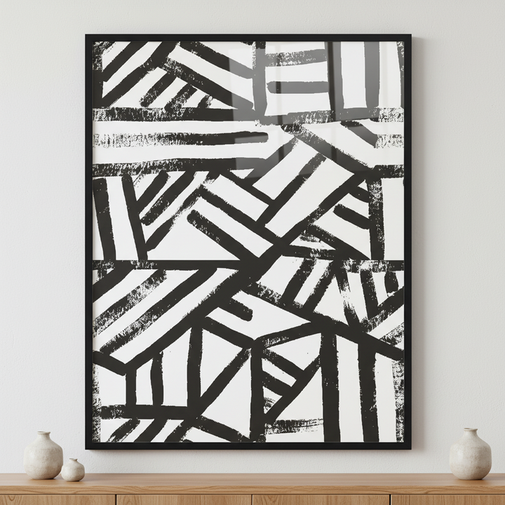 black and white geometric shapes. ภาพติดผังสไตล์สแกนดิเนเวีย สำหรับตกแต่งบ้านและคอนโด พร้อมกรอบคุณภาพ