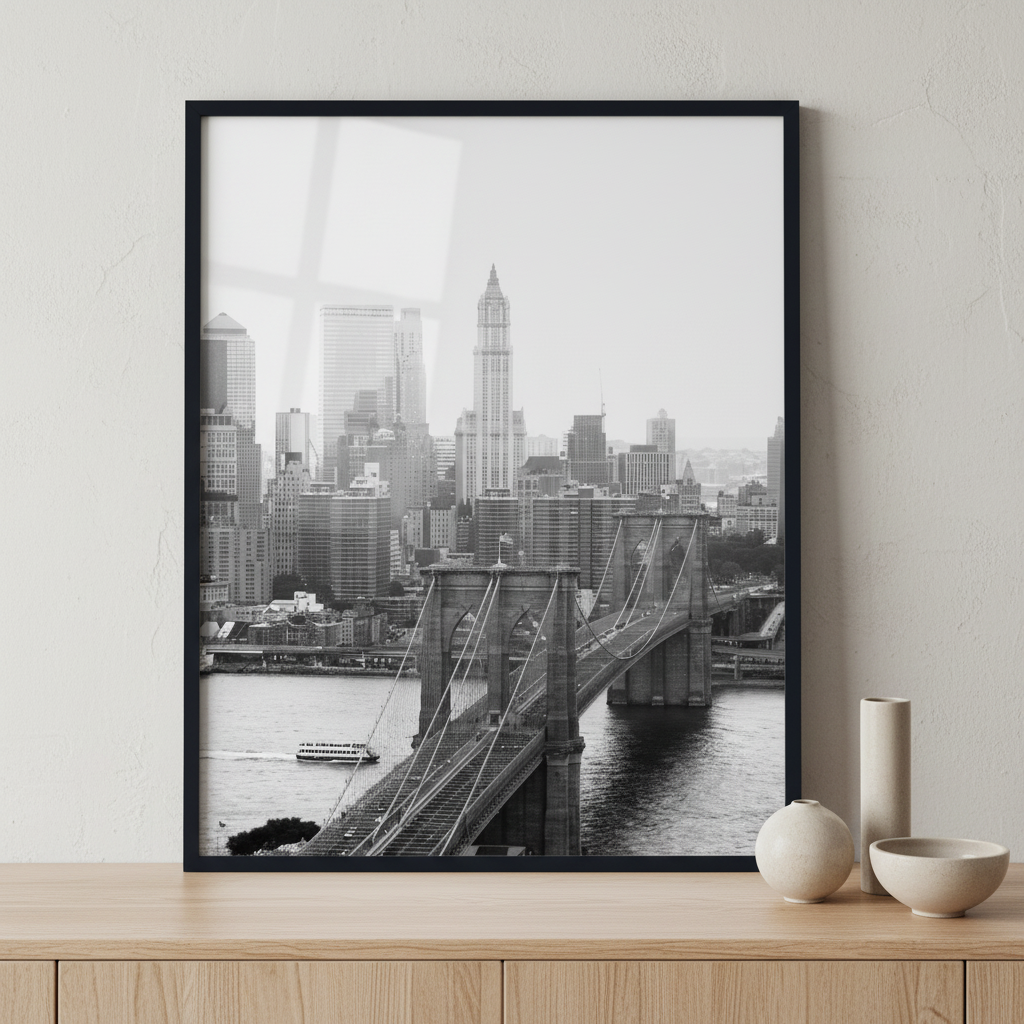 Brooklyn bridge ภาพติดผังสไตล์สแกนดิเนเวีย สำหรับตกแต่งบ้านและคอนโด พร้อมกรอบคุณภาพ