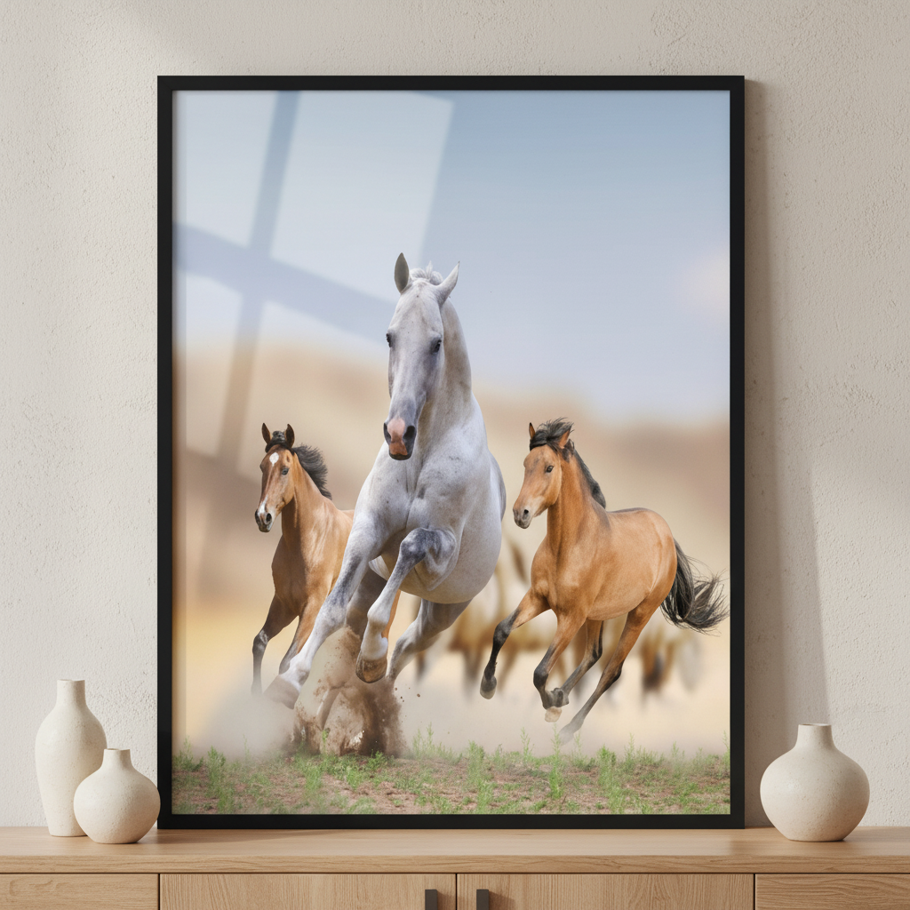 Horse in dessert ภาพติดผังสไตล์สแกนดิเนเวีย สำหรับตกแต่งบ้านและคอนโด พร้อมกรอบคุณภาพ