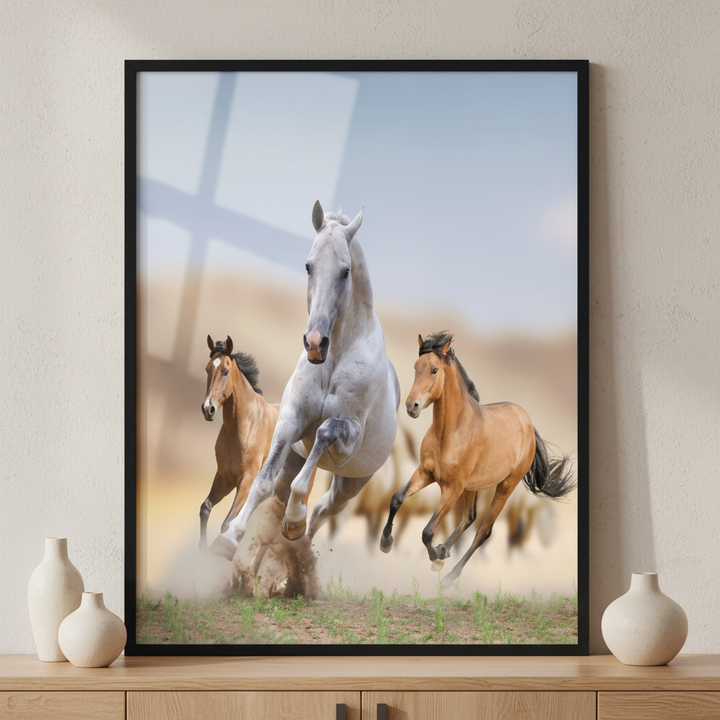 Horse in dessert ภาพติดผังสไตล์สแกนดิเนเวีย สำหรับตกแต่งบ้านและคอนโด พร้อมกรอบคุณภาพ