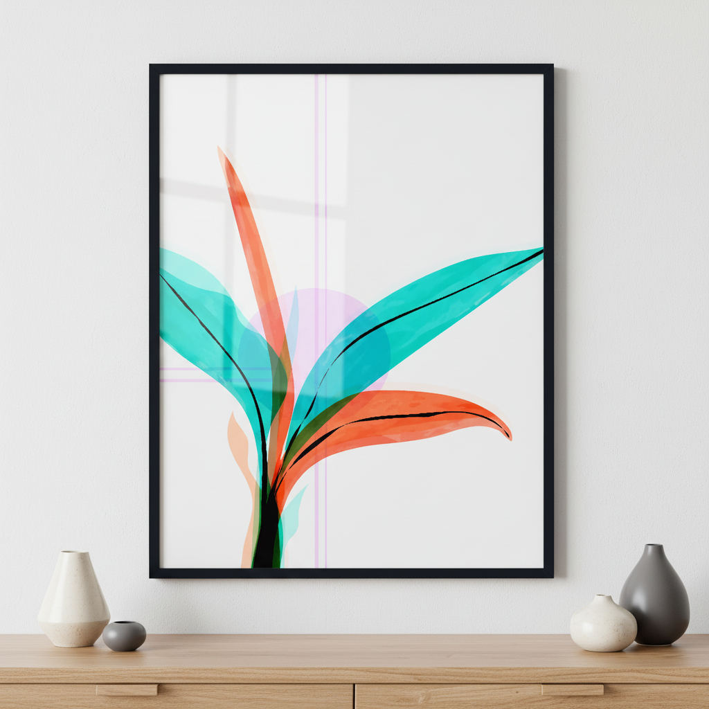 watercolor flower and leaves lll ภาพติดผังสไตล์สแกนดิเนเวีย สำหรับตกแต่งบ้านและคอนโด พร้อมกรอบคุณภาพ