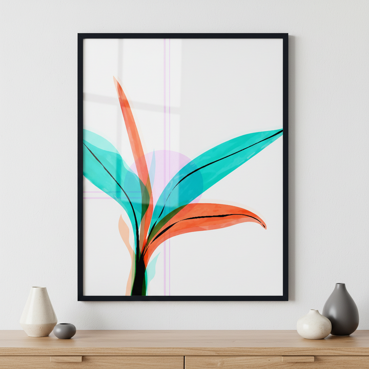 watercolor flower and leaves lll ภาพติดผังสไตล์สแกนดิเนเวีย สำหรับตกแต่งบ้านและคอนโด พร้อมกรอบคุณภาพ
