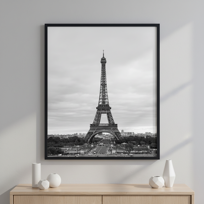 Eiffel Tower black and white ภาพติดผังสไตล์สแกนดิเนเวีย สำหรับตกแต่งบ้านและคอนโด พร้อมกรอบคุณภาพ