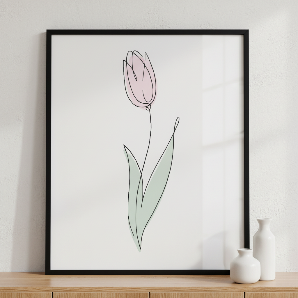 Tulip flower ภาพติดผังสไตล์ธรรมชาติ สำหรับตกแต่งบ้านและคอนโด พร้อมกรอบคุณภาพ