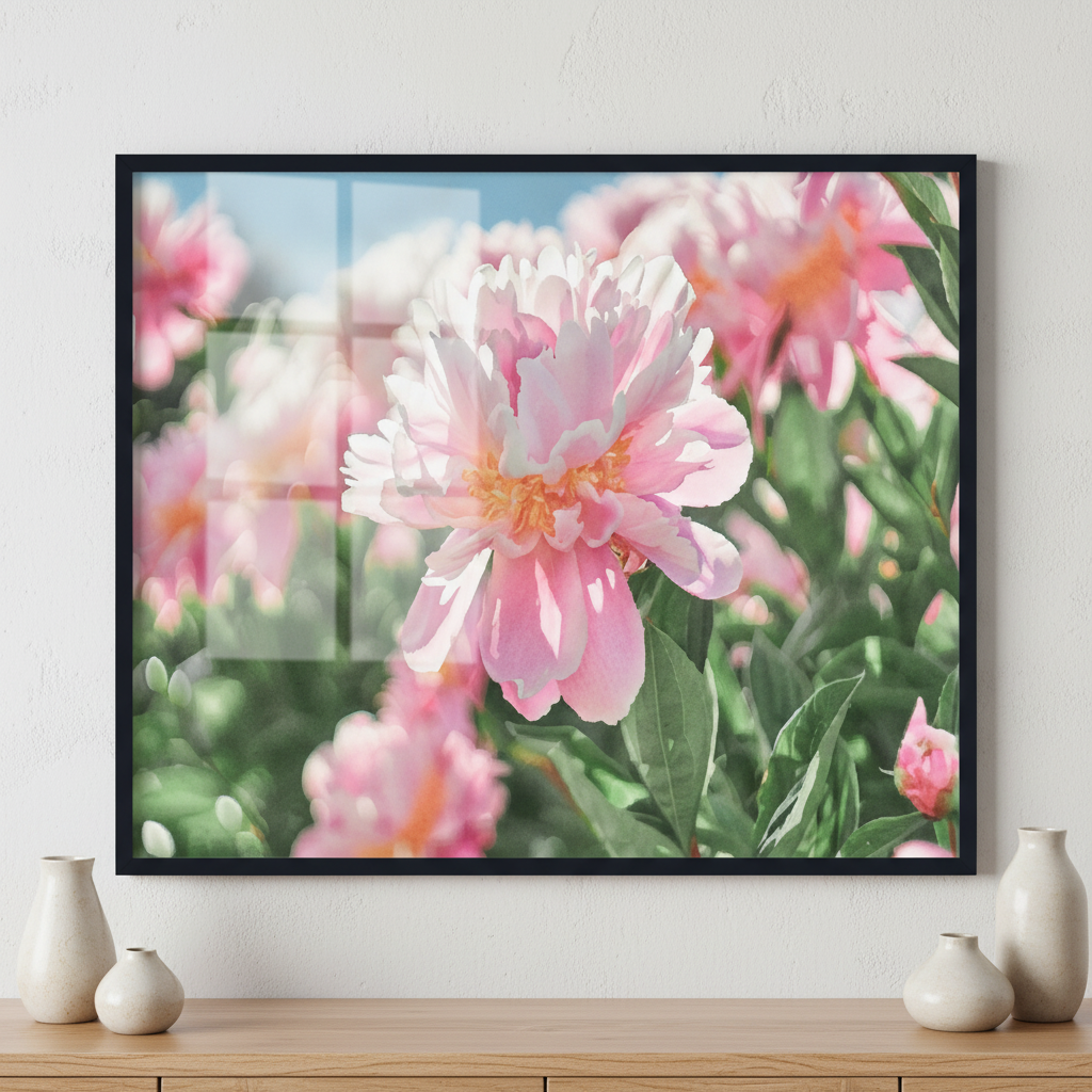 Beauty flower peonies flower ภาพติดผังสไตล์สแกนดิเนเวีย สำหรับตกแต่งบ้านและคอนโด พร้อมกรอบคุณภาพ
