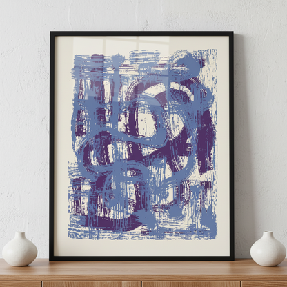 Abstract Blue painting ภาพติดผังสไตล์สแกนดิเนเวีย สำหรับตกแต่งบ้านและคอนโด พร้อมกรอบคุณภาพ