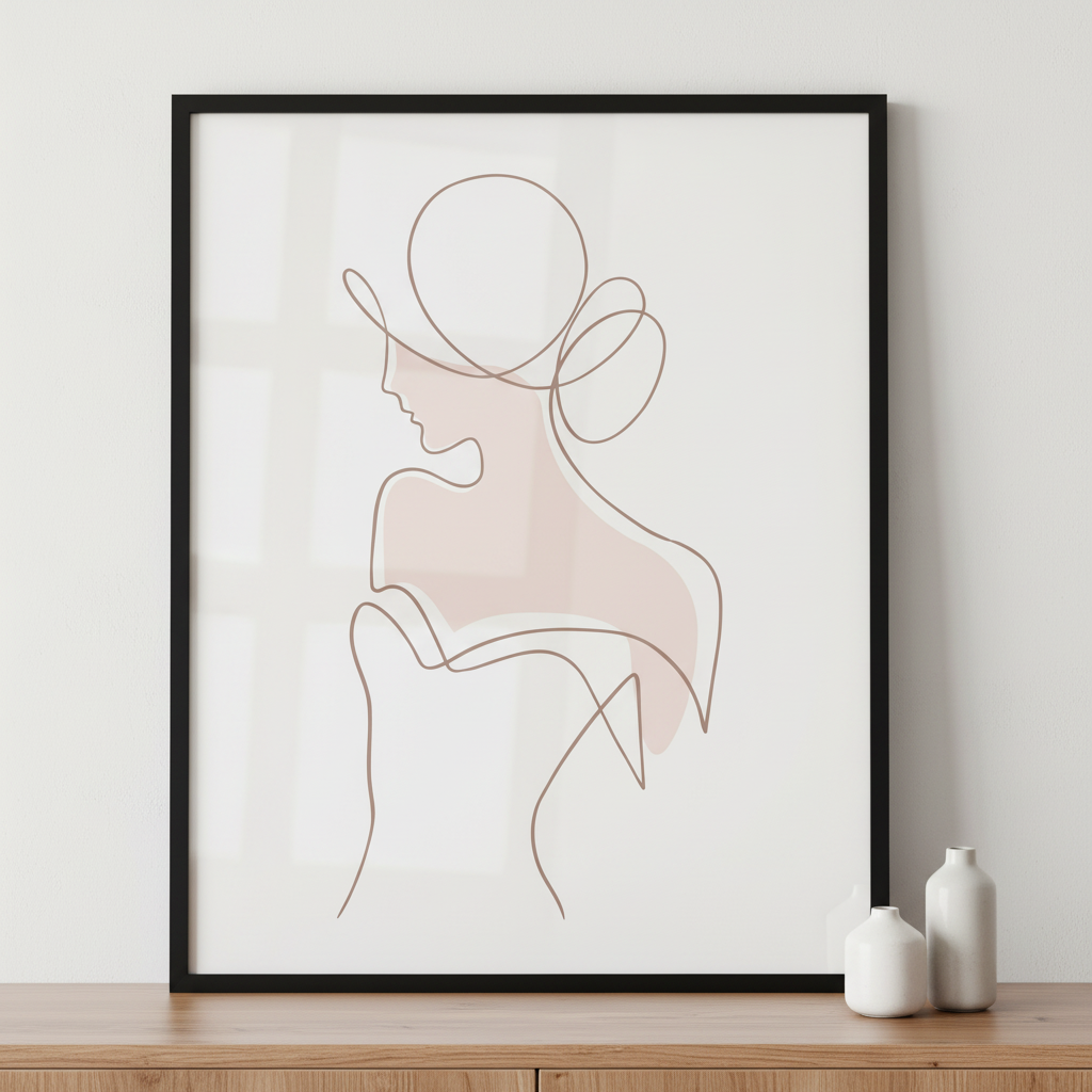Continuous line art ภาพติดผังสไตล์นามธรรม สำหรับตกแต่งบ้านและคอนโด พร้อมกรอบคุณภาพ
