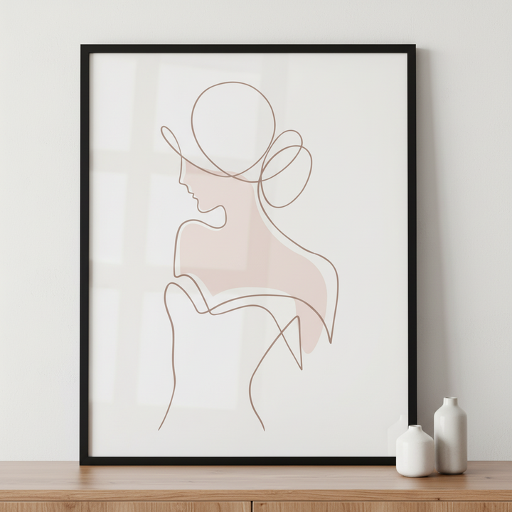 Continuous line art ภาพติดผังสไตล์นามธรรม สำหรับตกแต่งบ้านและคอนโด พร้อมกรอบคุณภาพ