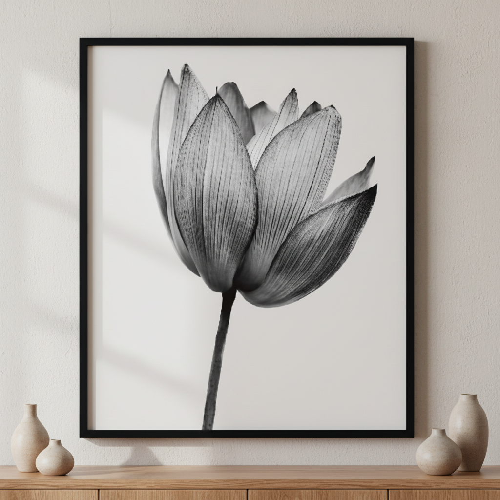 black lotus ภาพติดผังสไตล์ธรรมชาติ สำหรับตกแต่งบ้านและคอนโด พร้อมกรอบคุณภาพ