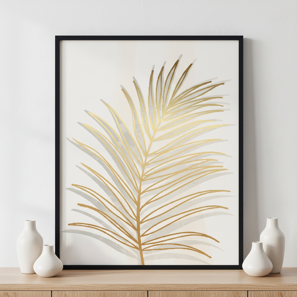 Golden foliage line art ll ภาพติดผังสไตล์ธรรมชาติ สำหรับตกแต่งบ้านและคอนโด พร้อมกรอบคุณภาพ