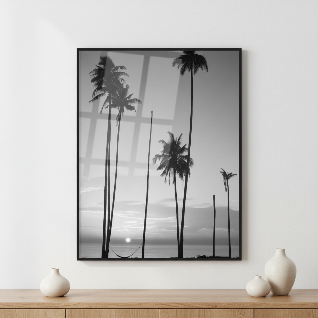 Coconut Palm trees ภาพติดผังสไตล์สแกนดิเนเวีย สำหรับตกแต่งบ้านและคอนโด พร้อมกรอบคุณภาพ
