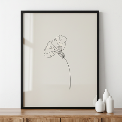 Morning glory flower minimal ภาพติดผังสไตล์นามธรรม สำหรับตกแต่งบ้านและคอนโด พร้อมกรอบคุณภาพ