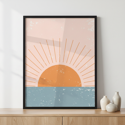 Sun and Moon Abstract ภาพติดผังสไตล์สแกนดิเนเวีย สำหรับตกแต่งบ้านและคอนโด พร้อมกรอบคุณภาพ