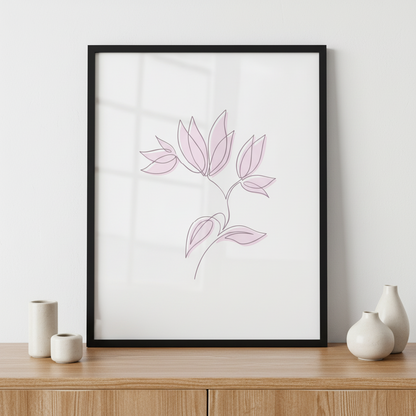 illustration of magnolia flowers ภาพติดผังสไตล์นามธรรม สำหรับตกแต่งบ้านและคอนโด พร้อมกรอบคุณภาพ