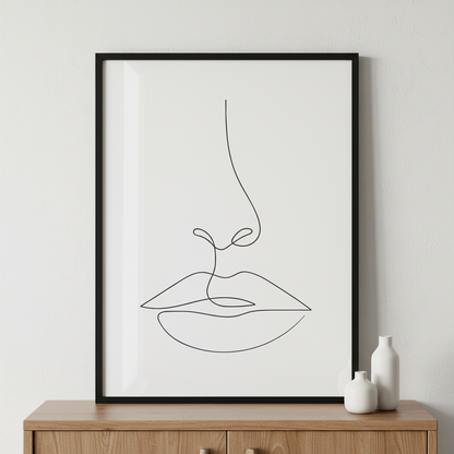 One line drawing face ภาพติดผังสไตล์นามธรรม สำหรับตกแต่งบ้านและคอนโด พร้อมกรอบคุณภาพ