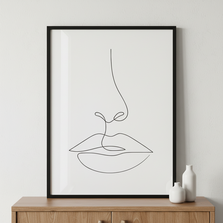 One line drawing face ภาพติดผังสไตล์นามธรรม สำหรับตกแต่งบ้านและคอนโด พร้อมกรอบคุณภาพ
