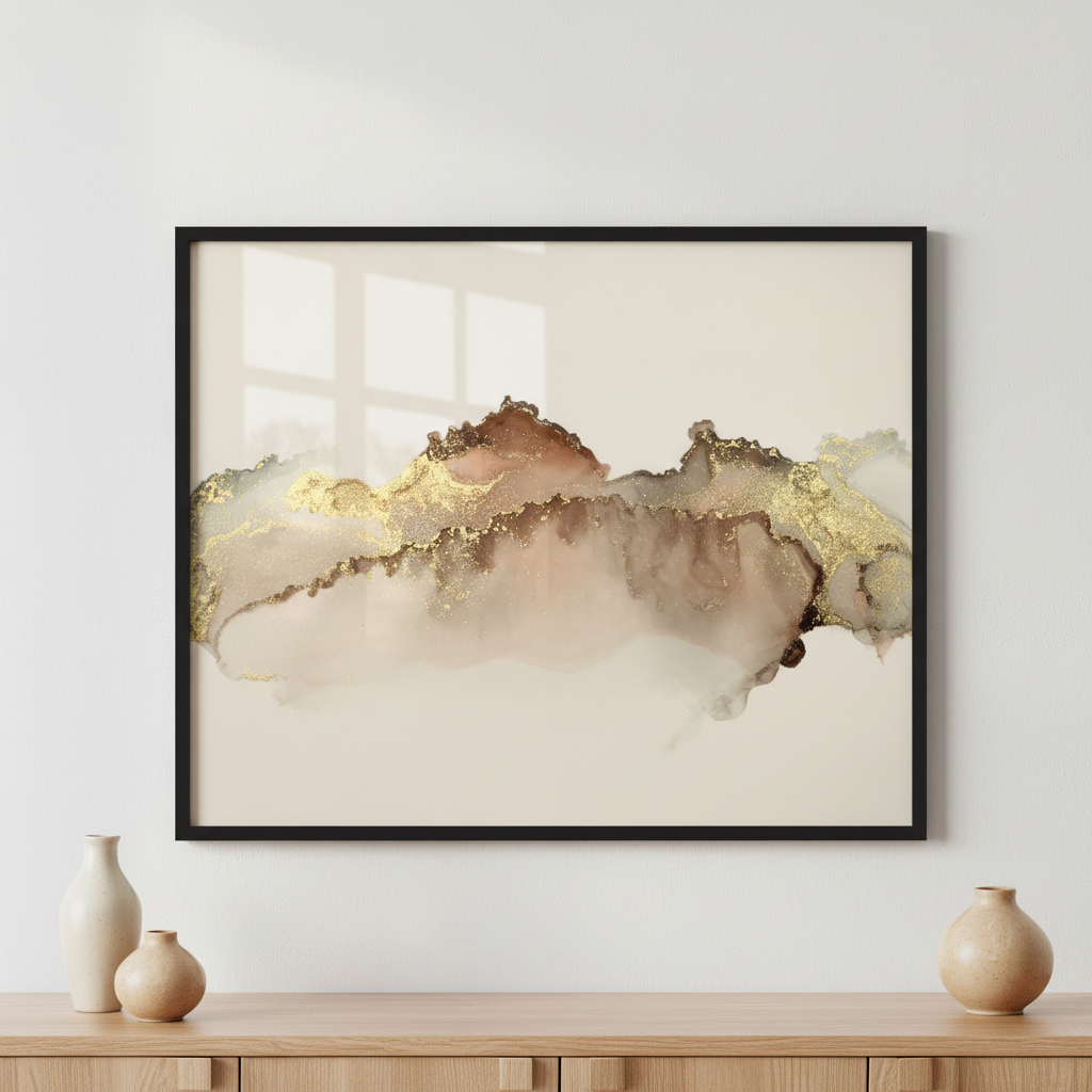 Art Abstract watercolor flow blot painting ภาพติดผังสไตล์สแกนดิเนเวีย สำหรับตกแต่งบ้านและคอนโด พร้อมกรอบคุณภาพ
