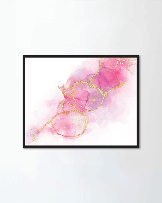 Abstract alcohol ink colorful technique pink and gold