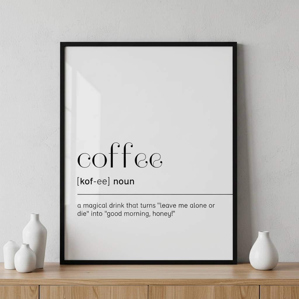 Coffee quote. ภาพติดผังสไตล์สแกนดิเนเวีย สำหรับตกแต่งบ้านและคอนโด พร้อมกรอบคุณภาพ