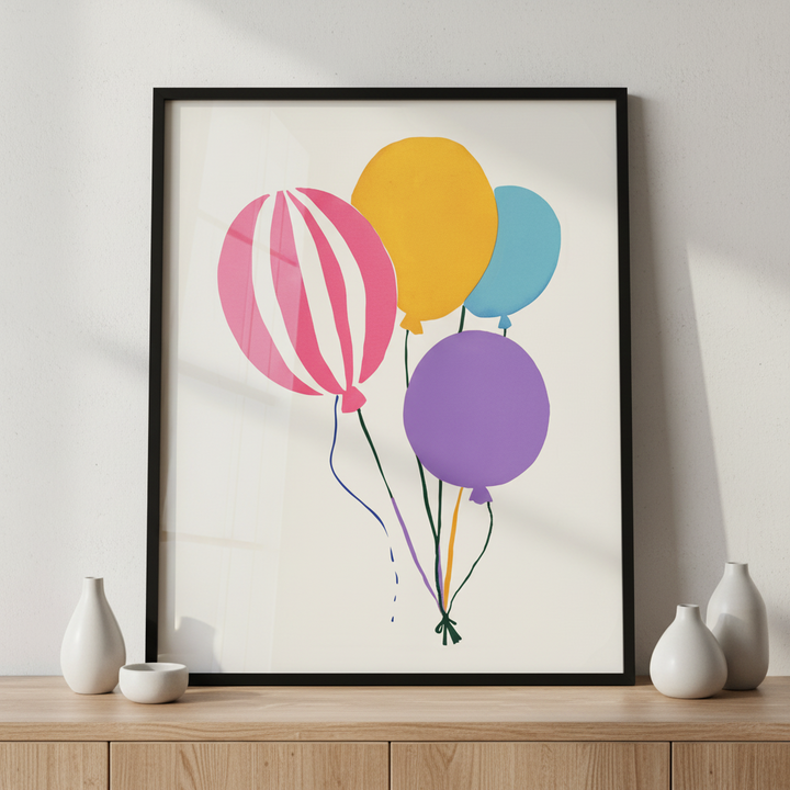 Balloons of Joy ภาพติดผังสไตล์สแกนดิเนเวีย สำหรับตกแต่งบ้านและคอนโด พร้อมกรอบคุณภาพ