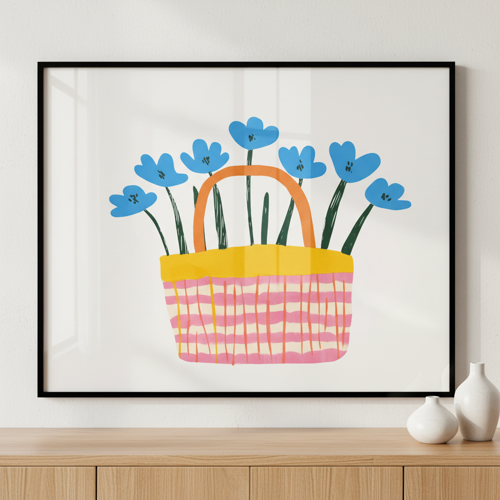 Little Garden Basket ภาพติดผังสไตล์สแกนดิเนเวีย สำหรับตกแต่งบ้านและคอนโด พร้อมกรอบคุณภาพ