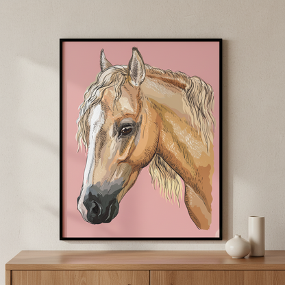 Horse pink ภาพติดผังสไตล์สแกนดิเนเวีย สำหรับตกแต่งบ้านและคอนโด พร้อมกรอบคุณภาพ