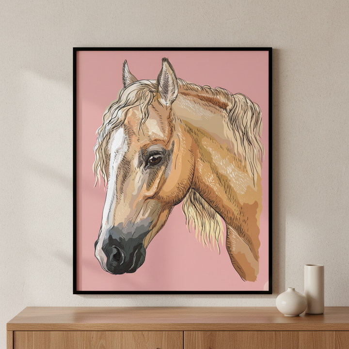 Horse pink ภาพติดผังสไตล์สแกนดิเนเวีย สำหรับตกแต่งบ้านและคอนโด พร้อมกรอบคุณภาพ
