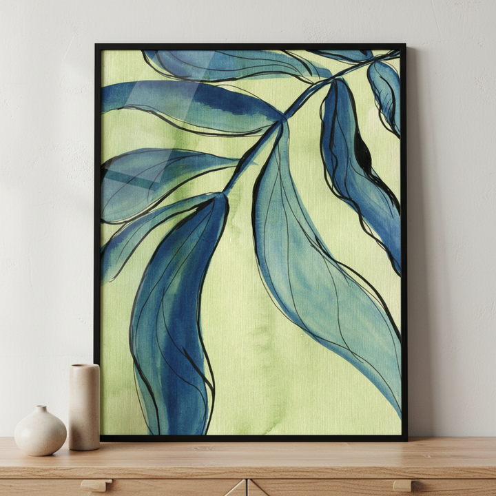 Close painting blue plant green ภาพติดผังสไตล์ธรรมชาติ สำหรับตกแต่งบ้านและคอนโด พร้อมกรอบคุณภาพ