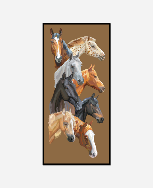 many horses standing together group