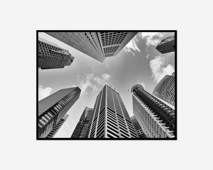 City tall buildings cloudy sky
