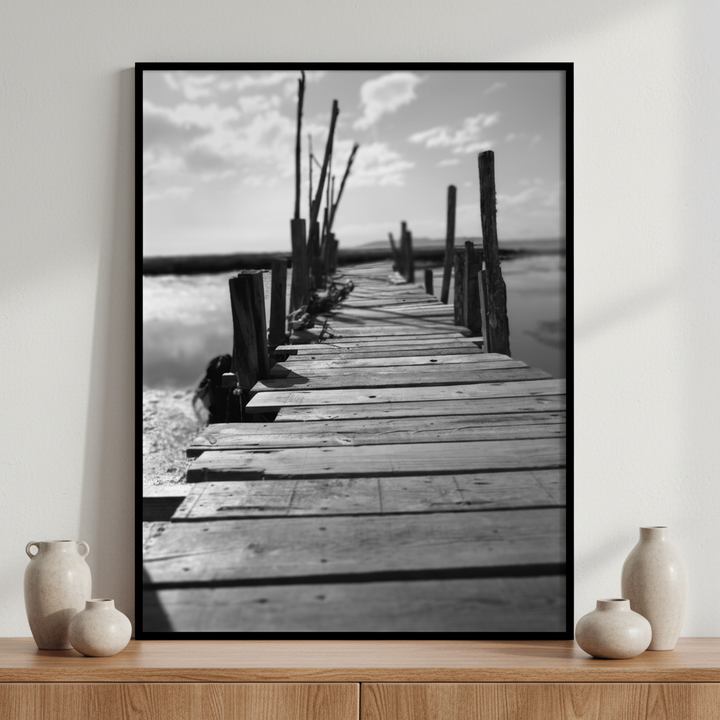 Black white pier poles water