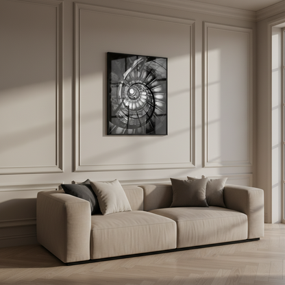 Black white spiral staircase building