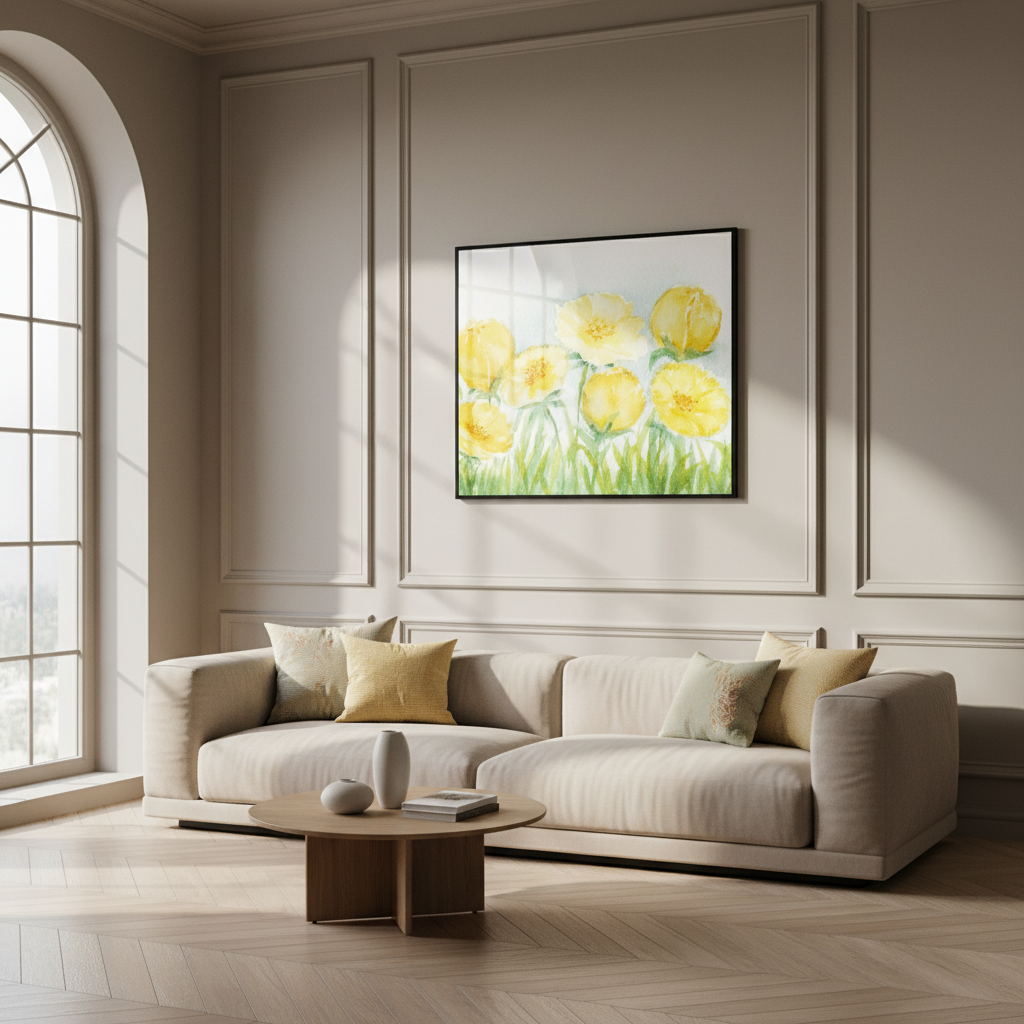 Yellow flowers field grass white