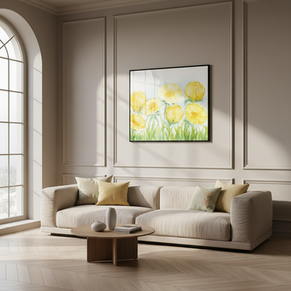 Yellow flowers field grass white