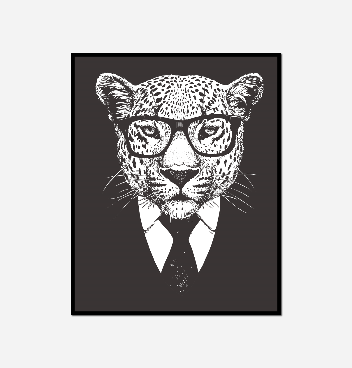 leopard wearing glasses tie