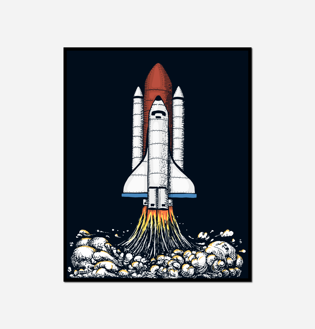 close space shuttle taking off from cloud filled sky