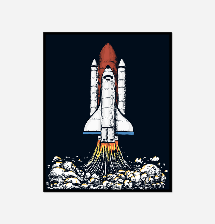 close space shuttle taking off from cloud filled sky