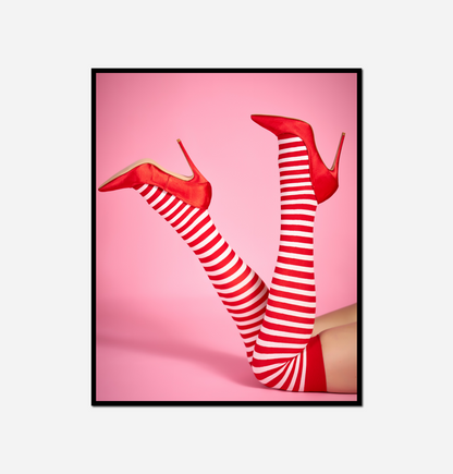 Giraffe legs striped stockings red high heels pink