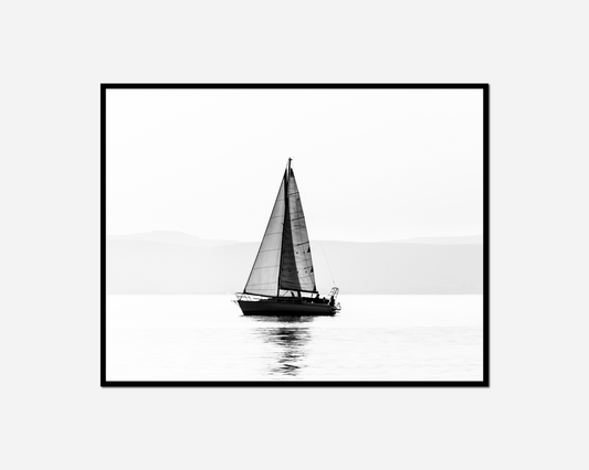 sailboat ocean mountain