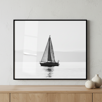 Sailboat ocean mountain ภาพติดผังสไตล์วิวธรรมชาติ สำหรับตกแต่งบ้านและคอนโด พร้อมกรอบคุณภาพ
